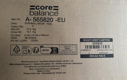 Core Balance Exercise Ball for Workouts, Anti-Burst and Slip Resistant, Swiss Yoga Ball for Pregnancy, Stability, Fitness and Physical Therapy, 4 Sizes, with Pump (25" / 65cm Teal)