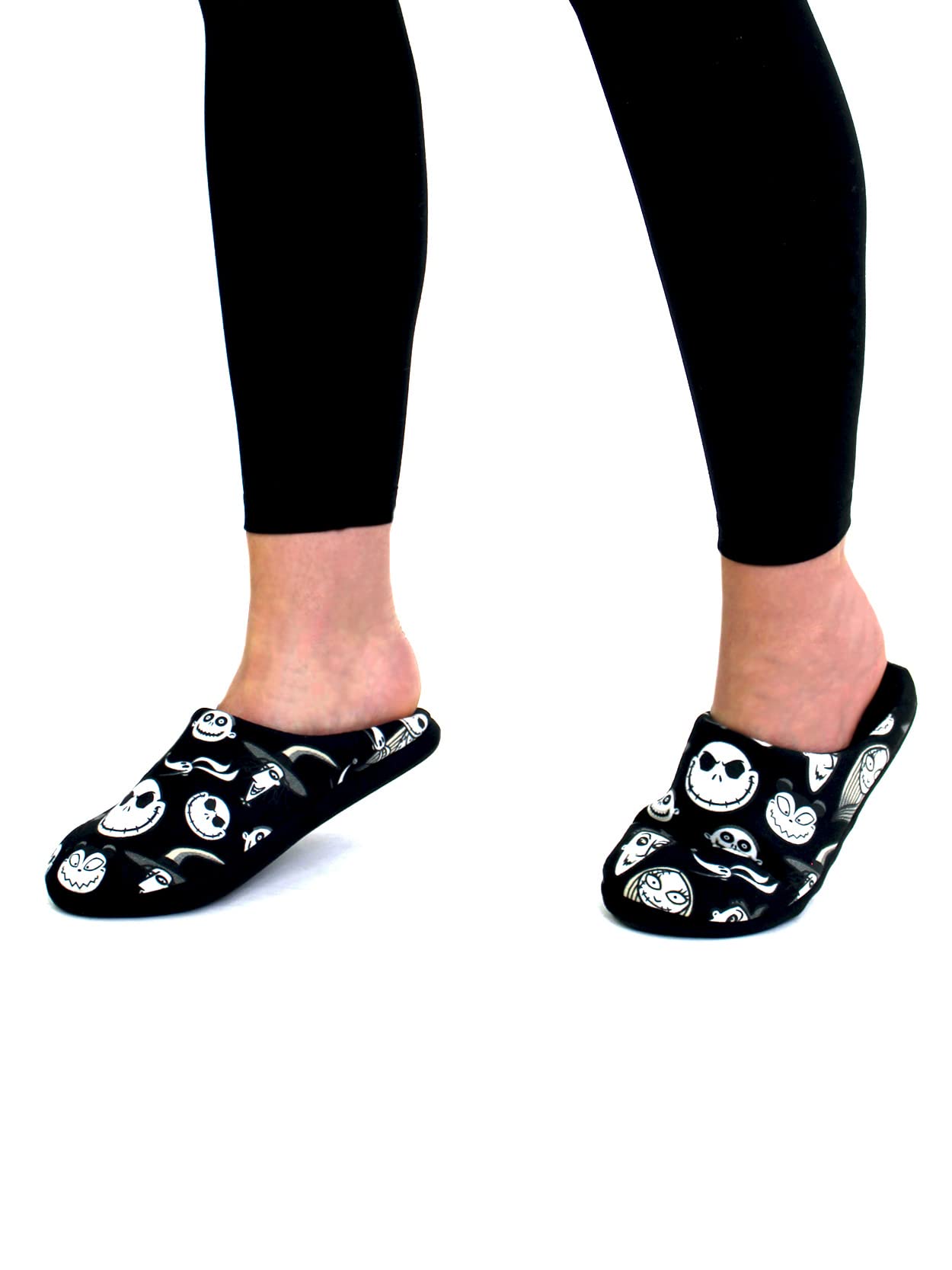 Disney The Nightmare Before Christmas Jack Sally Adult Women's Scuff Slide On Slippers (Small, Black)