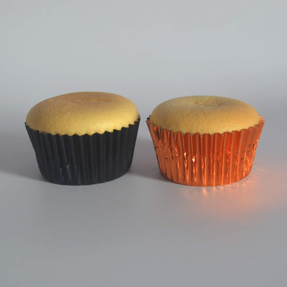 Huaswan Black Orange Foil Cupcake Liners Standard Baking Cups for Halloween Party and More, 120-Count