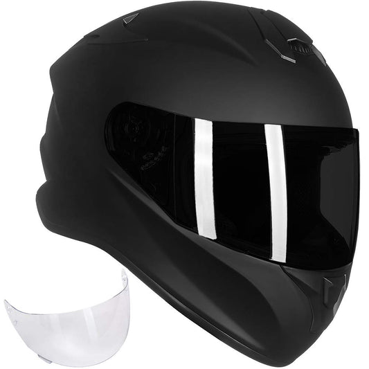 ILM Full Face Motorcycle Street Bike Helmet with Enlarged Air Vents, Free Replacement Visor for Men Women DOT Approved Model ST-06 (Matte Black, Medium)