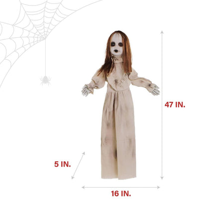 Haunted Hill Farm Floating, Talking Zombie Girl Animatronic with Blue Chest Light for Scary Free-Hanging Halloween Decoration,5 x 16 x 47