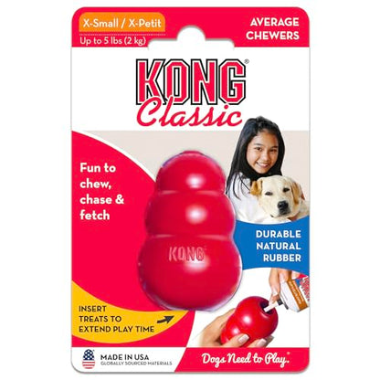 KONG Classic Stuffable Dog Toy - Fetch & Chew Toy for Dogs - Treat-Filling Capabilities & Erratic Bounce for Extended Play Time - Durable Natural Rubber Material - for Extra Small Dogs
