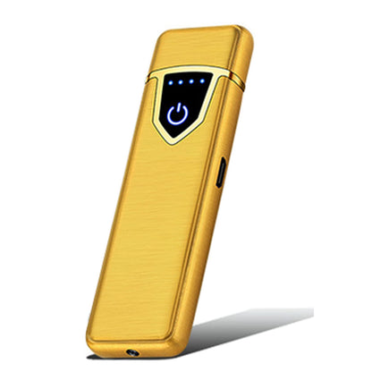 Electronic Lighter, Electric USB Lighter Windproof Rechargeable Slim Coil Lighter with Smart Fingerprint Sensor Double Side Ignition,Creative Power Indicator Flameless Boyfriends Gifts(Gold)
