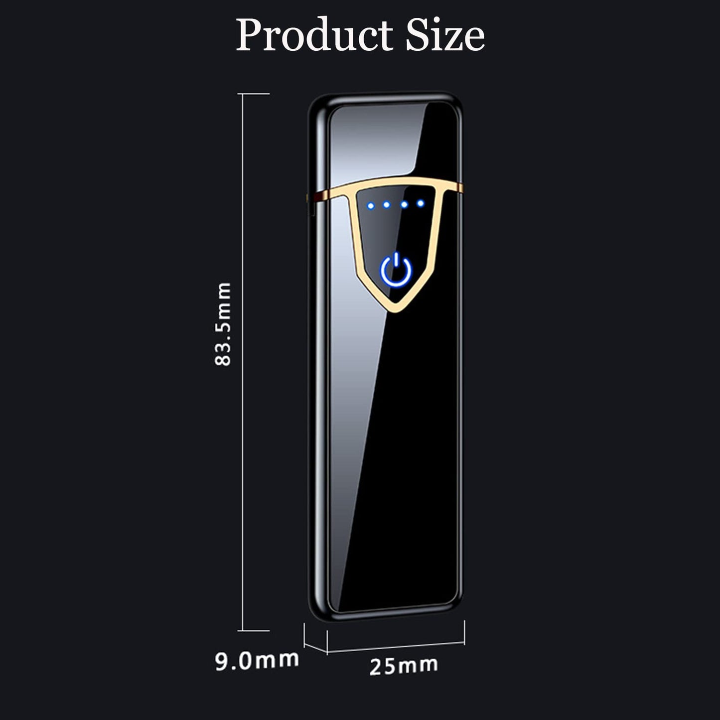 Electronic Lighter, Electric USB Lighter Windproof Rechargeable Slim Coil Lighter with Smart Fingerprint Sensor Double Side Ignition,Creative Power Indicator Flameless Boyfriends Gifts(Gold)