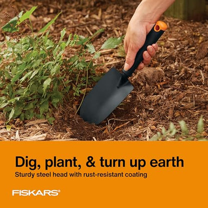 Fiskars 3-Piece Garden Tool Set - Trowel, Transplanter, Cultivator, Rust-Resistant Steel Heads, Ergonomic Handles for Planting, Digging, and Aerating Soil