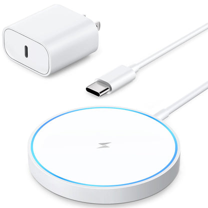 Magnetic Wireless Charger Fast Mag Safe Charger Compatible with iPhone 16/15 Pro Max/15 Pro/15/15 Plus/14/13/12 Series, 2024 Upgraded Mag-Safe LED Charging Pad with 20W Type-C Adapter (White)