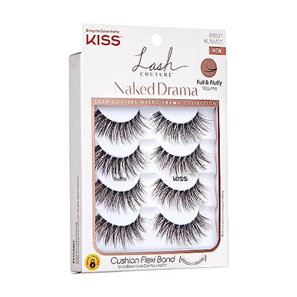 KISS Lash Couture Naked Drama False Eyelashes, 'Cruise', 16 mm, Includes 4 Pairs Of Lashes, Contact Lens Friendly, Easy to Apply, Reusable Strip Lashes