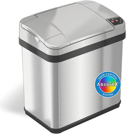 iTouchless Stainless Steel Trash Can, Touchless Sensor Lid, Odor Filter and Fragrance, 2 Gal