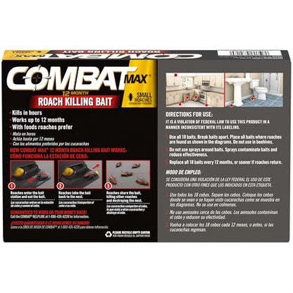 Combat Max 12 Month Roach Killing Bait, Small Roach Bait Station, Child-Resistant, 18 Count