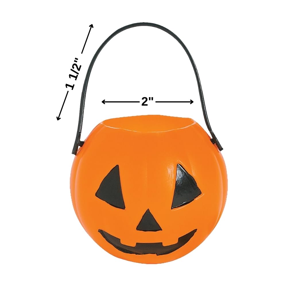 Fun Express Set of 12 Pieces Mini Plastic Pumpkin Buckets, BPA Free Plastic, Halloween Party Supplies, Orange & Black