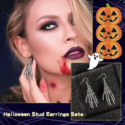 9Pairs Halloween Earrings for Women Skeleton Spider Pumpkin Ghost Bat Dangle Earrings Set Gothic Jewelry Halloween Accessories Costumes Woman 2025 Party Favors