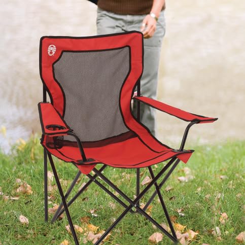 Coleman Broadband Mesh Quad Camping Chair with Carry Bag & Cup Holder, Cooling Mesh Back with Adjustable Arms, Great for Camping, Tailgating, Firepits, Patio, & More