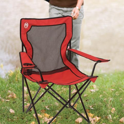Coleman Broadband Mesh Quad Camping Chair with Carry Bag & Cup Holder, Cooling Mesh Back with Adjustable Arms, Great for Camping, Tailgating, Firepits, Patio, & More