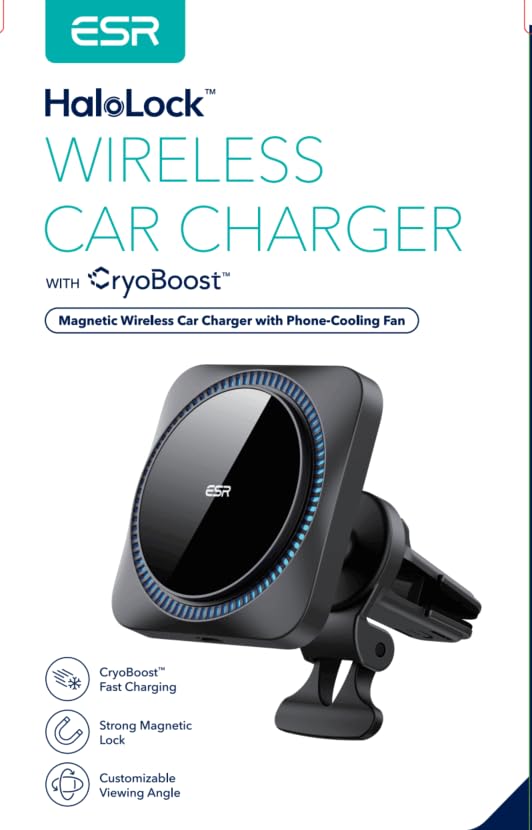 ESR for MagSafe Car Mount Charger with CryoBoost, Phone Cooling MagSafe Car Charger, Magnetic Wireless Car Charging, Air Vent/Dashboard Car Phone Holder for iPhone 16/15/14/13/12, S25, Fast Charging