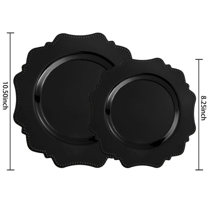 COLOSUS Black Plastic Plates Set,Heavy Duty Black Disposable Plates for 30 guests,Include 30PCS 10.5inch Dinner Plates and 30PCS 8.25 inch Dessert Plates for Halloween Party/Wedding/New Year/Birthday