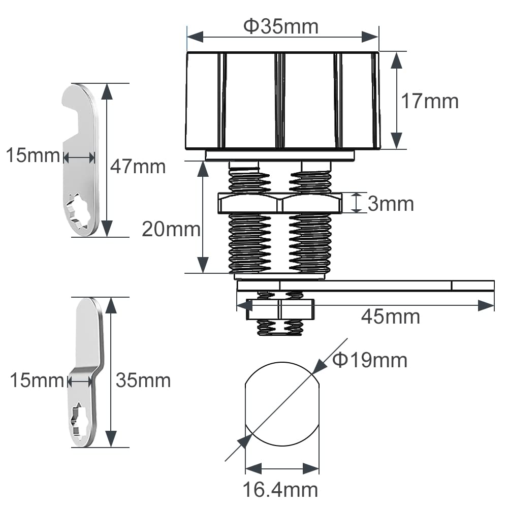 Fingerprint Drawer Lock eLinkSmart Bluetooth App Cabinet Lock 20MM (17MM) for Home Office Mailbox Keyless Furniture with 3 Sizes Tubular Cam 20 Fingerprints 1000+ App Users