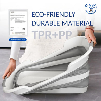 CYGNE Dog Bath Tub with Water Drain Plug, Collapsible Bathtub for Dog Washing and Grooming, Portable Foldable Space Saving Design for Pet Puppy Small Dogs Cats, BPA Free, Gray