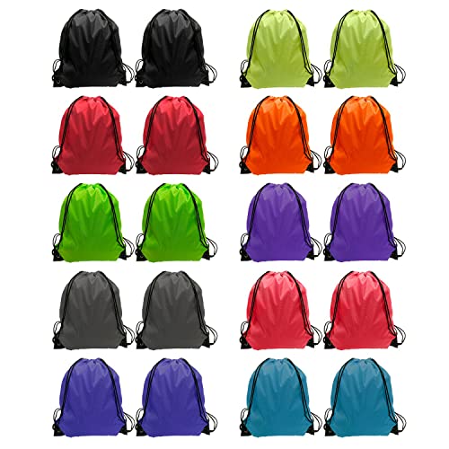 GoodtoU Drawstring Backpack Cinch Bag Drawstring Bags Bulk Draw String Sport Nylon Bag 10 Color (10 Color, 20PCS)