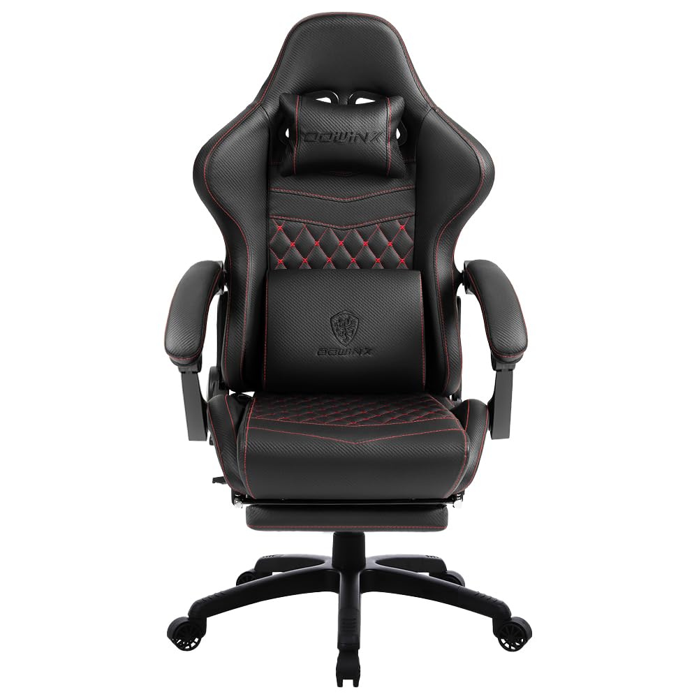 Dowinx Gaming Chair Big and Tall, Ergonomic Game Chair for Adults with Footrest and Massage Lumbar Support, High Back Computer Gamer Chair PU Leather, 350Lbs, for Office, Home, Black