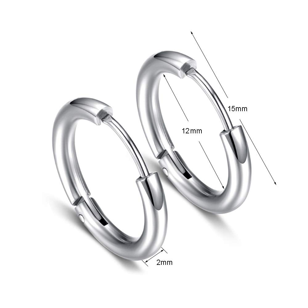 Epoch World 5 Pairs Stainless Steel Huggie Hinged Hoop Earrings for Men Women Boys, Men Earrings Gold, Men Huggie Earrings, Black Earrings Hoop, Small Silver Hoop Earrings Set Piercing Sleeper 15MM