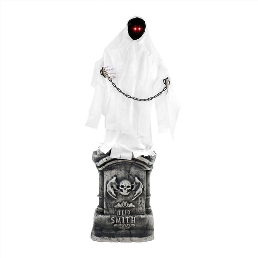 Haunted Hill Farm 4.2-Ft Animated Spectre on Tomb, Halloween Accessory, Scary Horror Movie Party Decoration, Creepy Ghost Prop, Spooky Occult Indoor Décor with Touch-Activated Lights & Sound