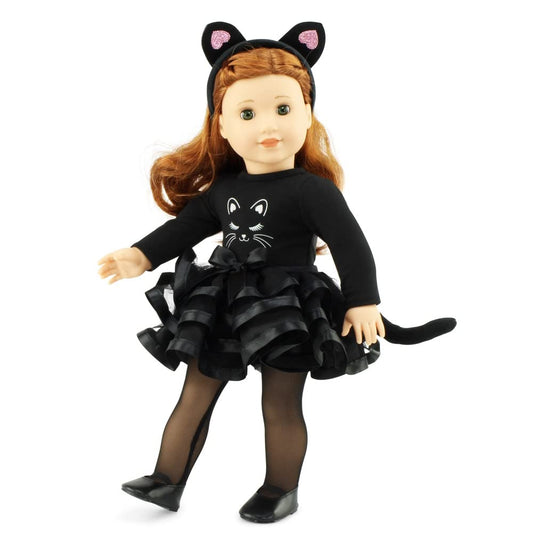Emily Rose 18 Inch Doll Clothes New Improved 5 PC Black Cat Halloween Costume Tutu Skirt Outfit, Includes Shoes and Headband Accessories | Compatible with 18" American Girl Dolls | USA Company