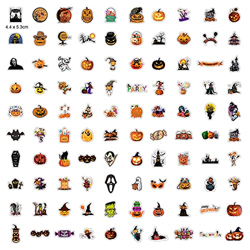 100PCS Non-Repeating Halloween Pumpkin Theme Stickers, Vinyl Waterproof Holiday Stickers,Halloween Goodie Bag Stuffers, Kids and Youth Adult Party Favors Gifts Party Supplies Decorations