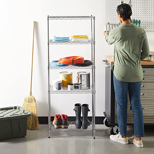 Amazon Basics 3-Shelf Adjustable Heavy Duty Steel Wire Rack Storage Shelving Organizer for Kitchen, Garage, 23.2" L x 13.4" W x 30" H, Black