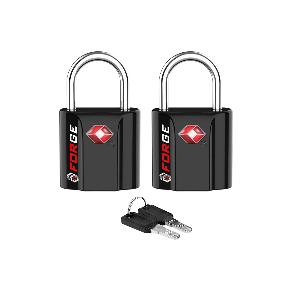 Forge 1'' Wide 1.8'' Tall, TSA Approved Luggage Locks: Key Locks for Travel. Ultra Secure Dimple Key Travel Locks Alloy Body Luggage Locks. Black 2 Pack.