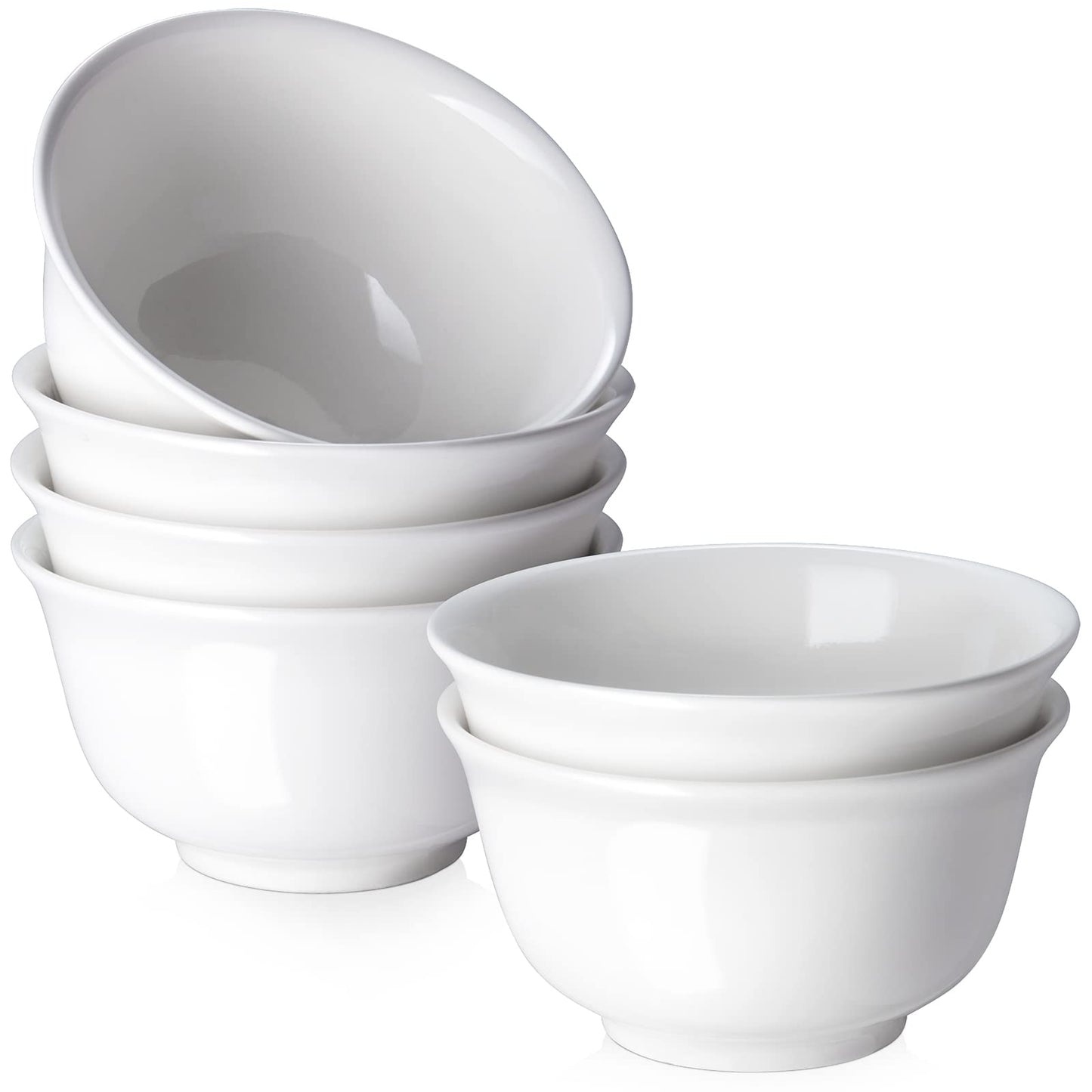 DOWAN 20oz Ceramic Cereal Bowls - 6 White Kitchen Soup Bowls Set - Deep White Bowls for Soup, Cereal and Salad, Microwave and Dishwasher Safe