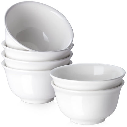 DOWAN 20oz Ceramic Cereal Bowls - 6 White Kitchen Soup Bowls Set - Deep White Bowls for Soup, Cereal and Salad, Microwave and Dishwasher Safe