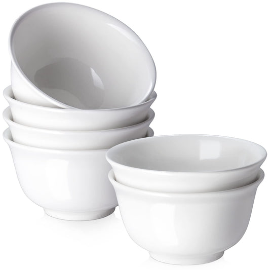 DOWAN 20oz Ceramic Cereal Bowls - 6 White Kitchen Soup Bowls Set - Deep White Bowls for Soup, Cereal and Salad, Microwave and Dishwasher Safe