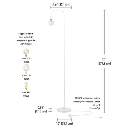 GLOBE Electric 67069 70" Matte White Floor Lamp with in-Line On/Off Foot Switch for Living Room, Bedroom, Home Improvement, Décor, and Office Accessories