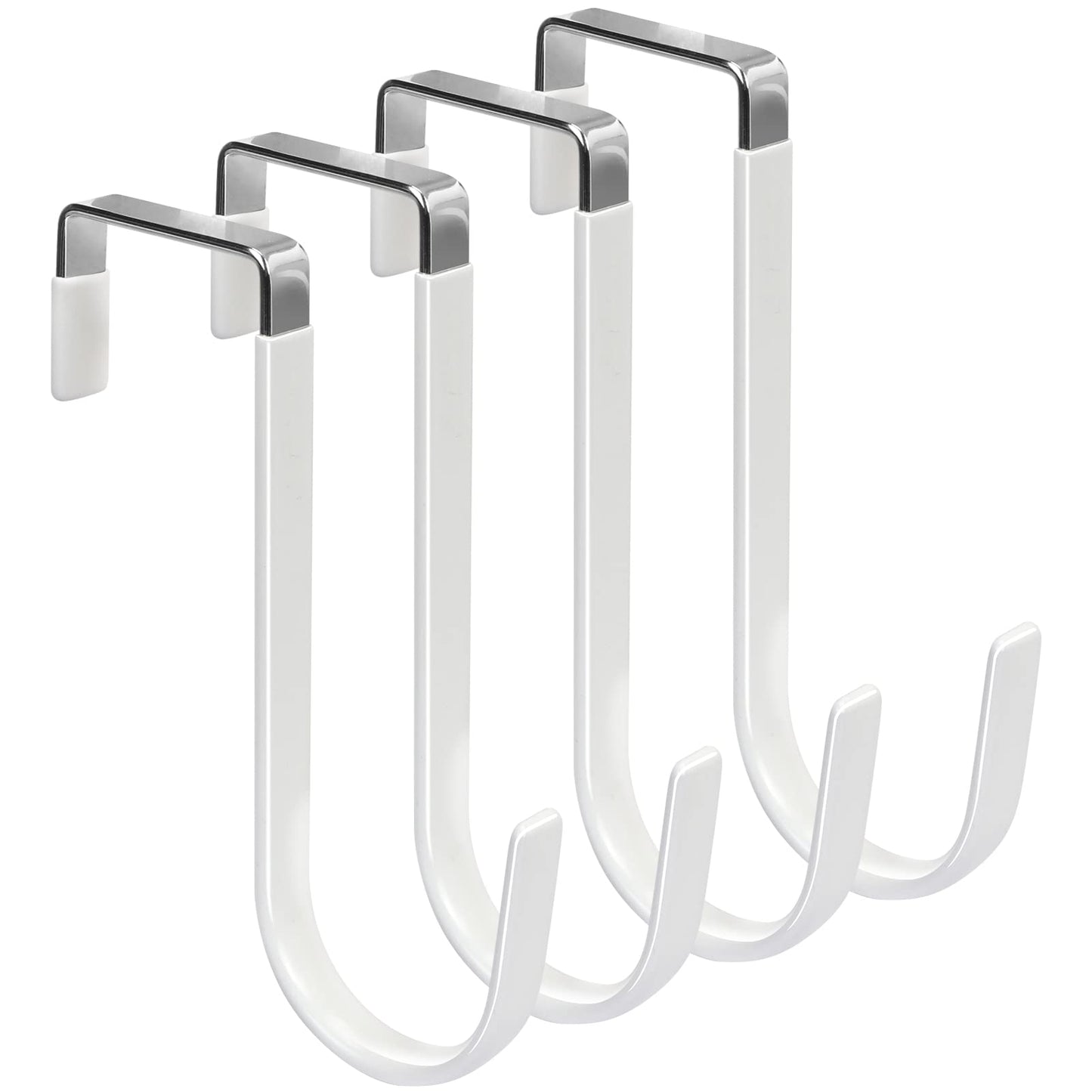 FYY Over The Door Hooks, 4 Pack Hangers Hooks with Rubber Prevent Scratches Heavy Duty Organizer for Living Room, Bathroom, Bedroom, Kitchen Hanging Clothes, Towels, Hats, Coats, Bags White