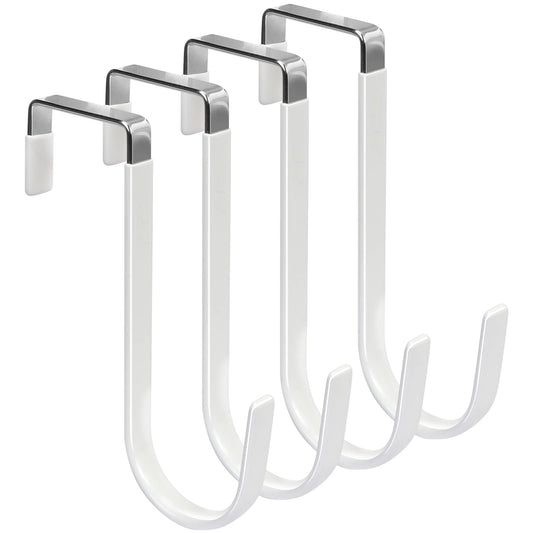 FYY Over The Door Hooks, 4 Pack Hangers Hooks with Rubber Prevent Scratches Heavy Duty Organizer for Living Room, Bathroom, Bedroom, Kitchen Hanging Clothes, Towels, Hats, Coats, Bags White