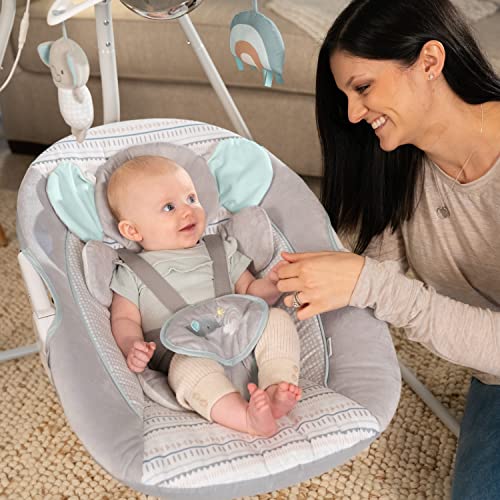 Ingenuity InLighten 5-Speed Baby Swing - Swivel Infant Seat, 5 Point Safety Harness, Nature Sounds, Lights - Van Elephant