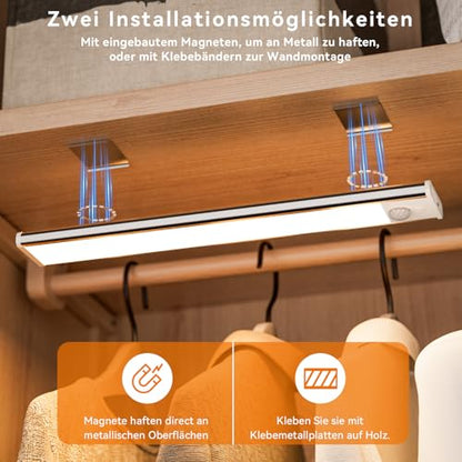 LED Undercabinet Lights with Motion Sensor, 40 cm Undercabinet Lighting, 3 Colors (6000K) and 3000 mAh, Wireless Light Strip, USB Kitchen Lights, for Cabinets and Stairs. 2