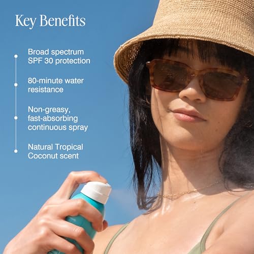 COOLA Organic Sunscreen SPF 30 Sunblock Spray, Dermatologist Tested Skin Care for Daily Protection, Vegan and Gluten Free, Tropical Coconut, 6 Fl Oz