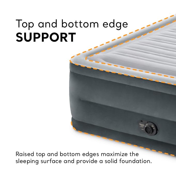 Intex 64417ED 22in Queen Dura-Beam Comfort Plush High-Rise Inflatable Air Mattress with Built in Pump for Travel and Camping, 600lb Weight Capacity
