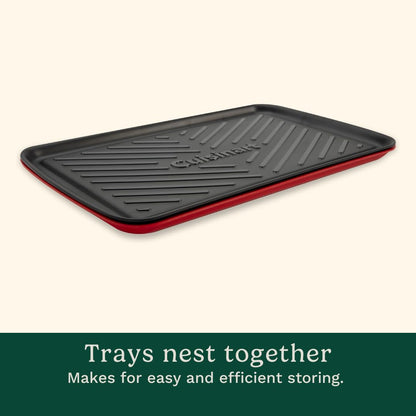 Cuisinart Grilling Prep & Serve Trays, 17x10.5 inch BBQ Tray Safe for Food Handling, 2 Dishwasher Safe Nesting Trays Black & Red, Perfect Grilling Accessories for Cooked & Raw Meat, Fits 6 Burgers