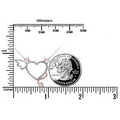 DAOCHONG Halloween Two-Tone 925 Sterling Silver Devil Heart with Wings Pendant Necklace for Women, 18 inches