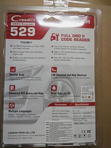 LAUNCH CR529 OBD2 Scanner Diagnostic Tool, Full OBD2 Scanner for Car, Free Lifetime Upd. Check-Egine-Light Code Reader, 5 Years. Backup, Clear Codes, One Click I/M, for DIYers with Cars After 1996