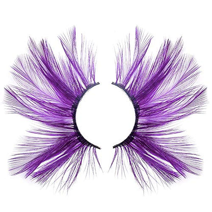 Dorisue Huge lashes Dramatic Halloween eyelashes Double Lip Black with Purple Big Extra Long Feather eyelashes Cat eye shape Costume Spider Firework style lashes