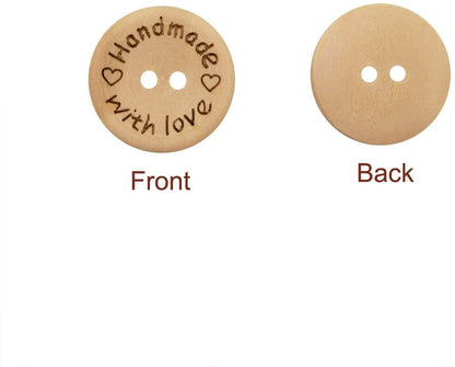 150pcs Wooden Handmade with Love Round Craft Decor 2 Holes Wooden Sewing Buttons (15-20-25mm)
