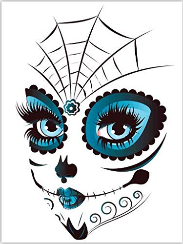 DaLin 9 Sheets Floral Day of the Dead Sugar Skull Temporary Face Tattoos for Halloween