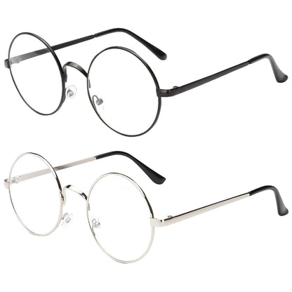 Dollger Retro Round Glasses Harry Style Glasses Clear Lens Non-Prescription for Men Women Adult Costume Metal Frame 2pcs Black+Sliver