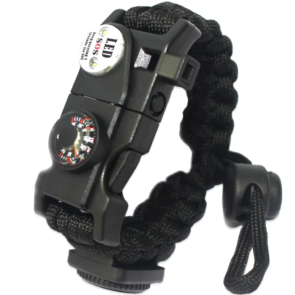 Daarcin 1pcs Survival Paracord Bracelet,Fire Starter,SOS Light, Compass,Thermometer, Whistle, Adjustable AK87 21 in 1,Outdoor Ultimate Survival Tactical Gear Set,Men
