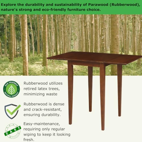 IC International Concepts, Small Drop Leaf Dining Table with Dual 9" Drop Leaf, Solid Real Wood, Sturdy Parawood, Dimensions 36"W x 22"D x 29"H, Espresso