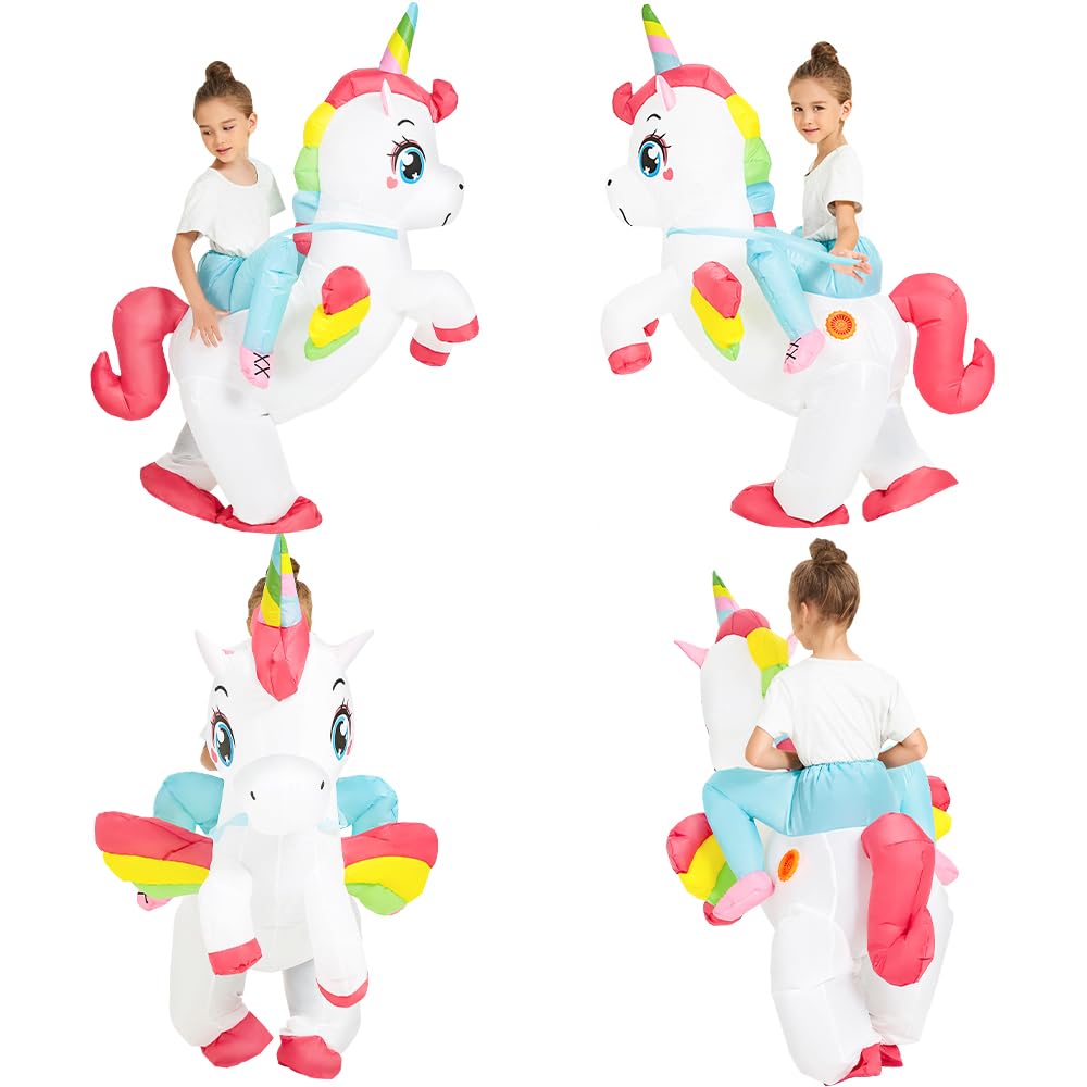 JUROSAICA Unicorn Costume Kids Inflatable Costume Ride On Rainbow Blow Up Halloween Costumes For 4-6 Years Old Boys Girls Child
