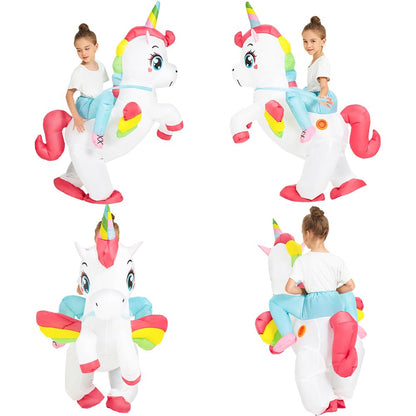 JUROSAICA Unicorn Costume Kids Inflatable Costume Ride On Rainbow Blow Up Halloween Costumes For 4-6 Years Old Boys Girls Child